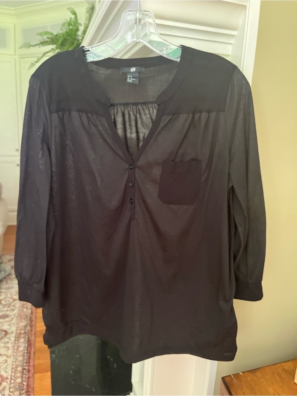 H&M Black Henley Blouse 3/4 Sleeves M - Picture 6 of 8